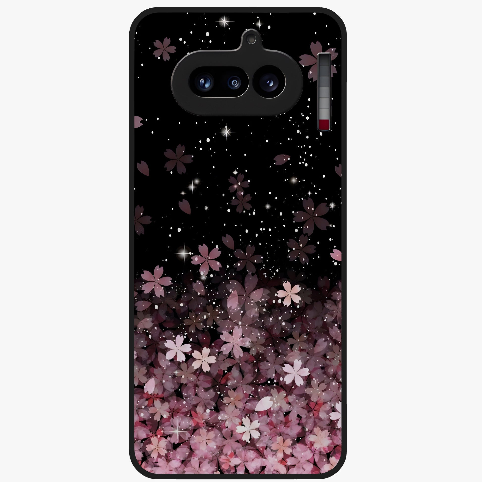 Small Starry Flowers Glass Case showing flat back view with delicate starry floral artwork and glossy glass finish.