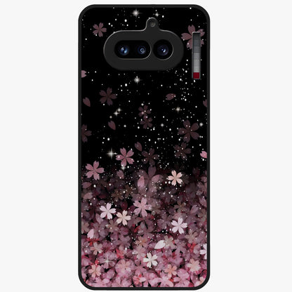 Small Starry Flowers Glass Case showing flat back view with delicate starry floral artwork and glossy glass finish.
