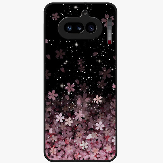Small Starry Flowers Glass Case showing flat back view with delicate starry floral artwork and glossy glass finish.
