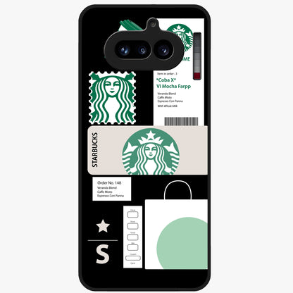 Starbucks Mocha Glass Case showing flat back view with coffee inspired artwork and glossy glass finish.