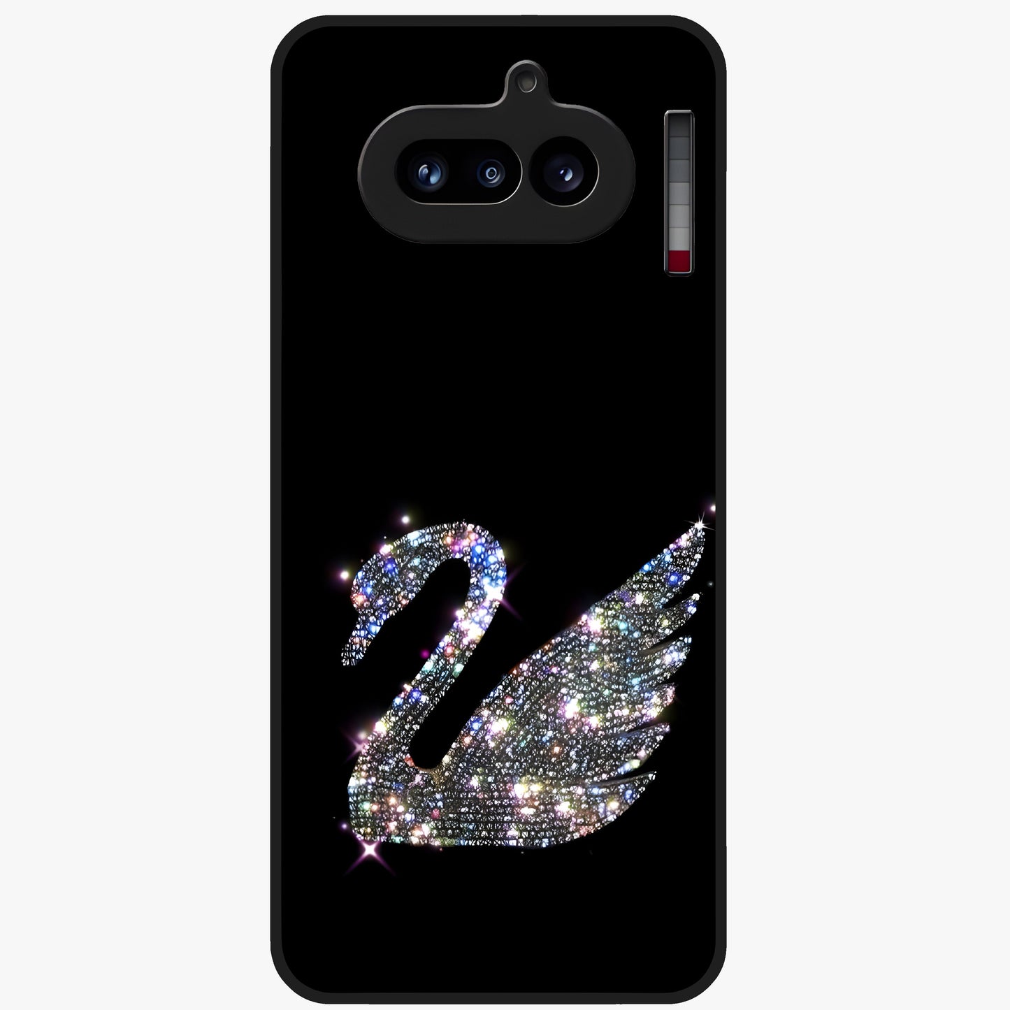 Starlit Swan Grace Glass Case showing flat back view with graceful swan artwork under starry sky and glossy glass finish.