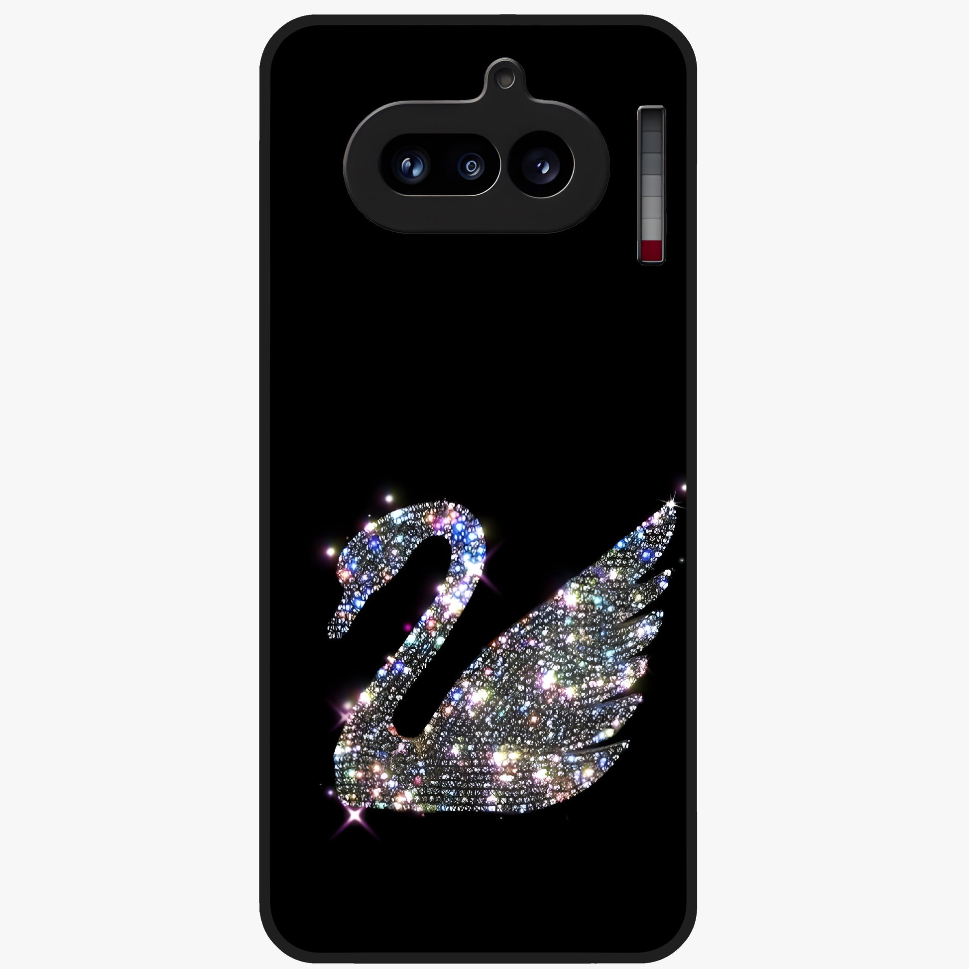 Starlit Swan Grace Glass Case showing flat back view with graceful swan artwork under starry sky and glossy glass finish.