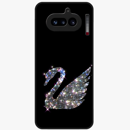 Starlit Swan Grace Glass Case showing flat back view with graceful swan artwork under starry sky and glossy glass finish.