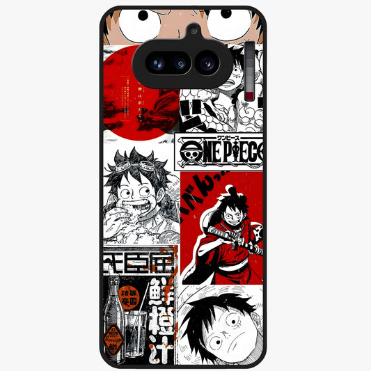 Strawhat Chaos Panels Glass Case showing flat back view with anime inspired chaos panel artwork and glossy glass finish.