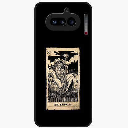 The Empress Glass Case showing flat back view with regal feminine artwork and glossy glass finish.