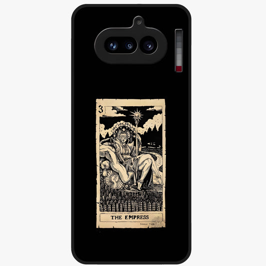 The Empress Glass Case showing flat back view with regal feminine artwork and glossy glass finish.
