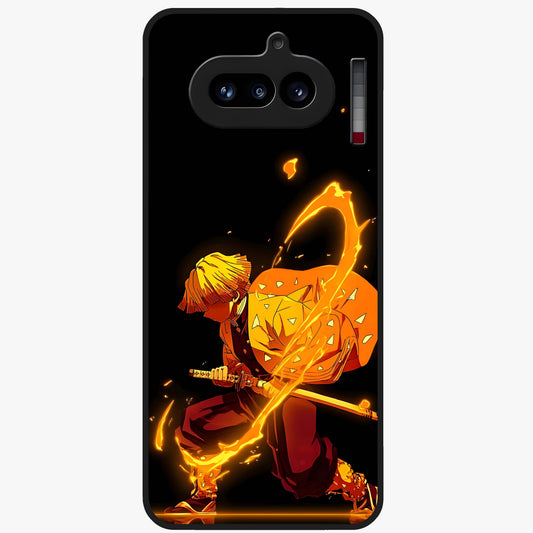 Thunder Flame Execution Glass Case showing flat back view with powerful flame and lightning artwork and glossy glass finish.
