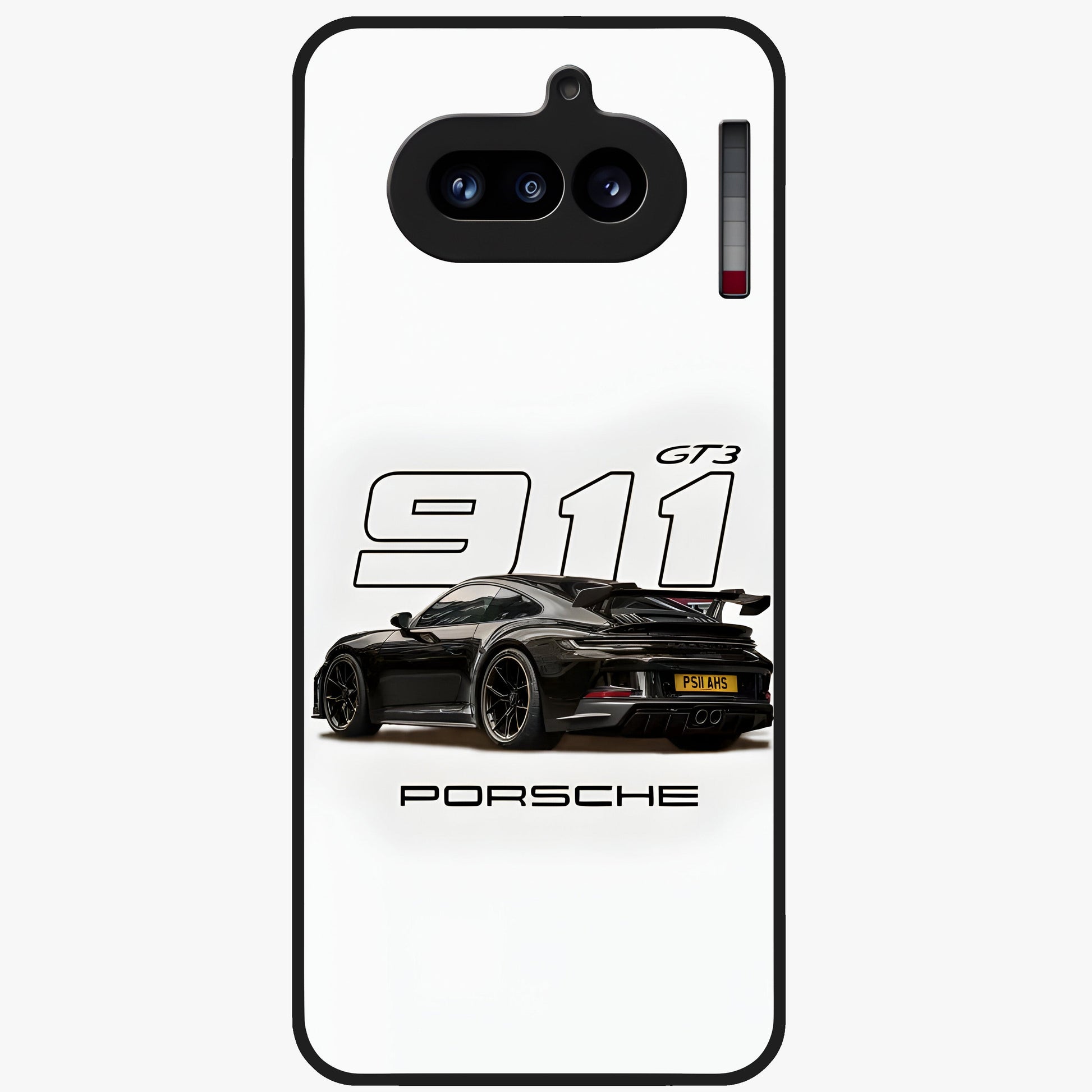 Turbo Legacy Icon Glass Case showing flat back view with iconic sports car inspired artwork and glossy glass finish.