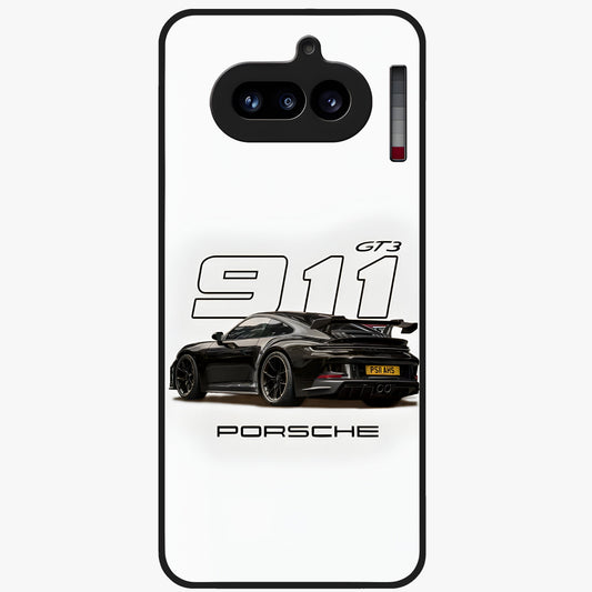 Turbo Legacy Icon Glass Case showing flat back view with iconic sports car inspired artwork and glossy glass finish.