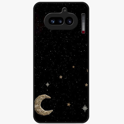 Twinkle Star With Half Moon Glass Case showing flat back view with star and half moon artwork and glossy glass finish.
