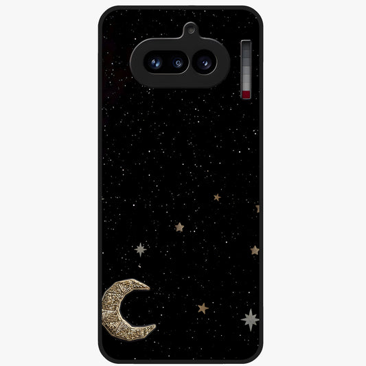 Twinkle Star With Half Moon Glass Case showing flat back view with star and half moon artwork and glossy glass finish.