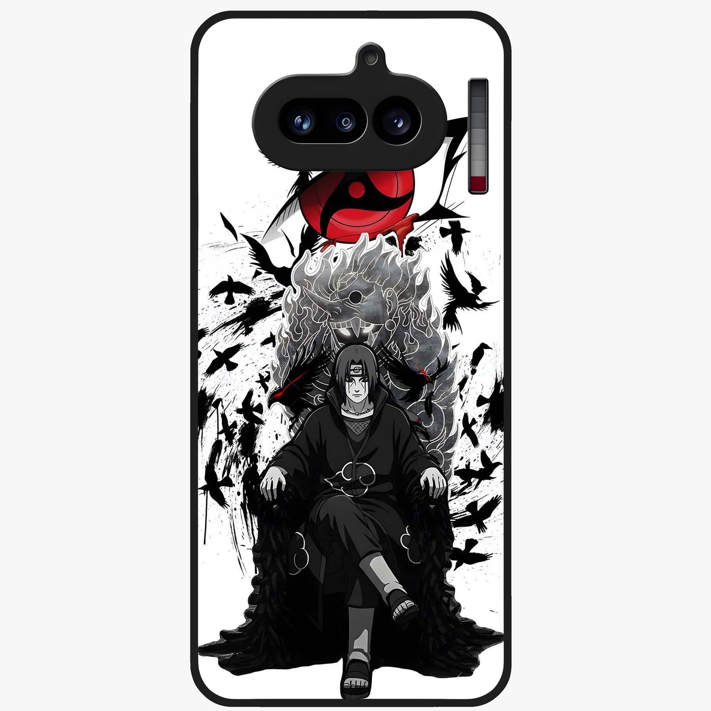 Uchiha Shadow Throne Glass Case showing flat back view with cosmic underwater themed artwork and glossy glass finish.