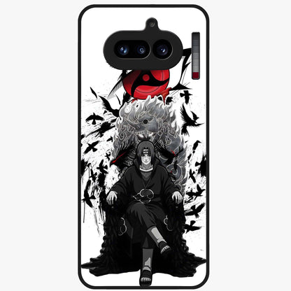 Uchiha Shadow Throne Glass Case showing flat back view with cosmic underwater themed artwork and glossy glass finish.