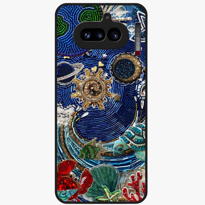 Universe Underwater Spark Glass Case showing flat back view with cosmic underwater themed artwork and glossy glass finish.