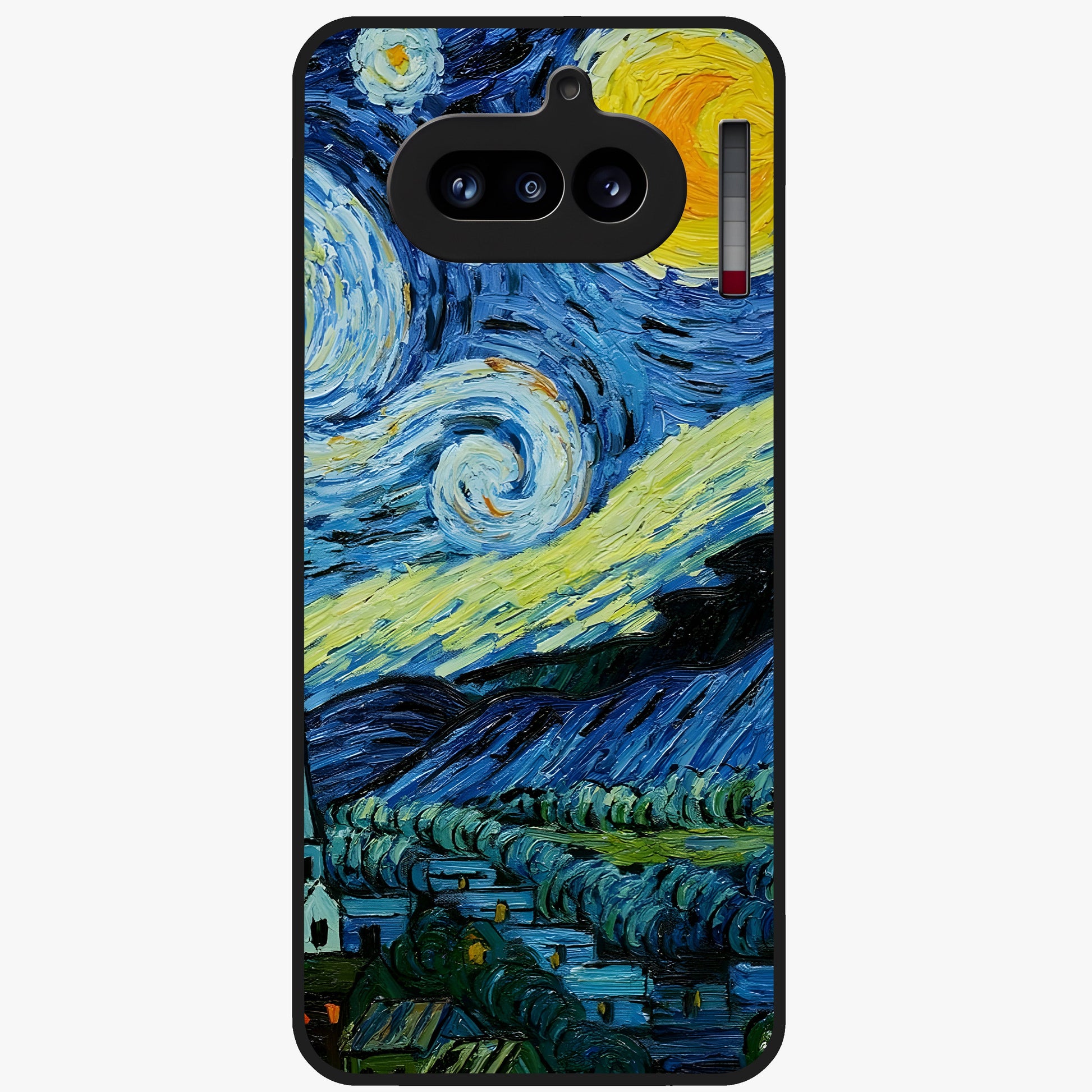 Van Gogh Art Glass Case showing flat back view with classic painterly artwork inspired by Van Gogh style and glossy glass finish.