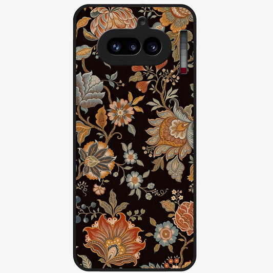 Vintage Floral Dream Glass Case showing flat back view with classic floral artwork and glossy glass finish.