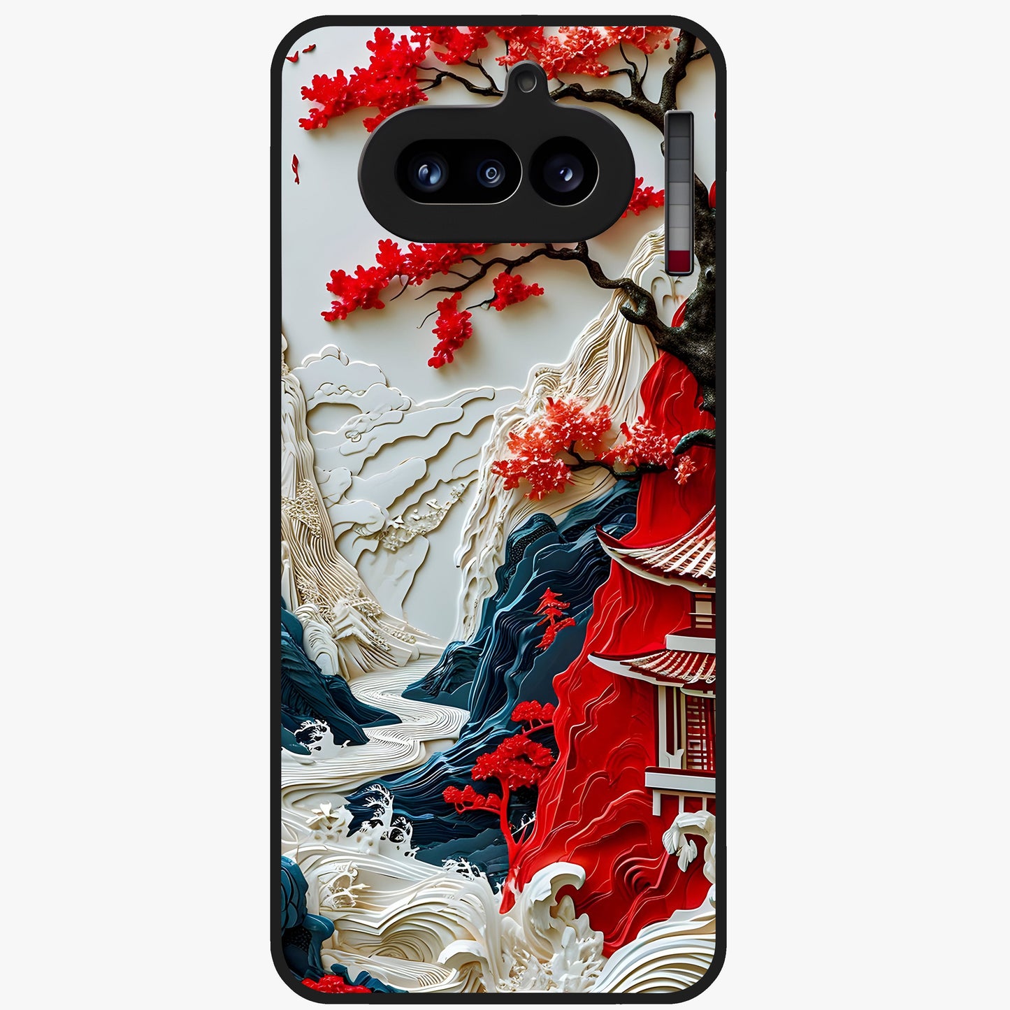Whispers Of Sakura Waves Glass Case showing flat back view with cherry blossom wave artwork and glossy glass finish.