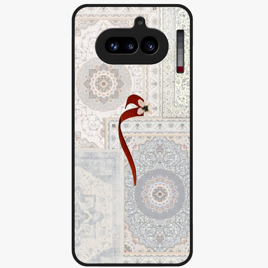 White Aesthetic Bow Glass Case showing flat back view with minimal bow artwork and glossy glass finish.