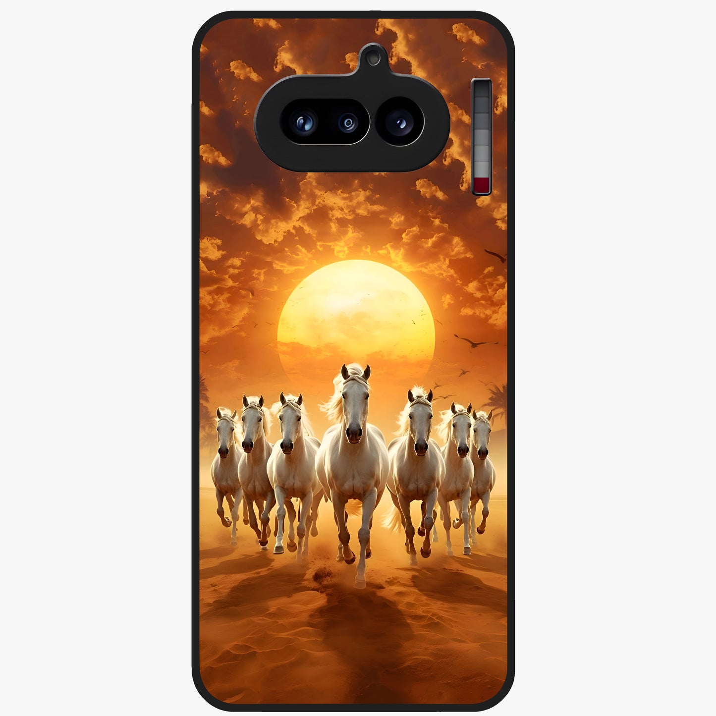 Wild Sunset Majesty Glass Case showing flat back view with majestic sunset landscape artwork and glossy glass finish.