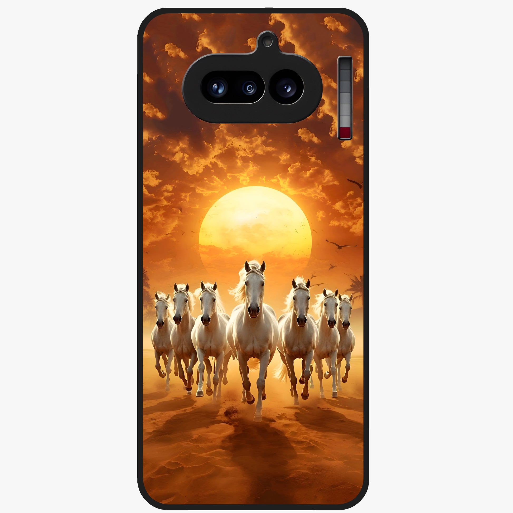 Wild Sunset Majesty Glass Case showing flat back view with majestic sunset landscape artwork and glossy glass finish.