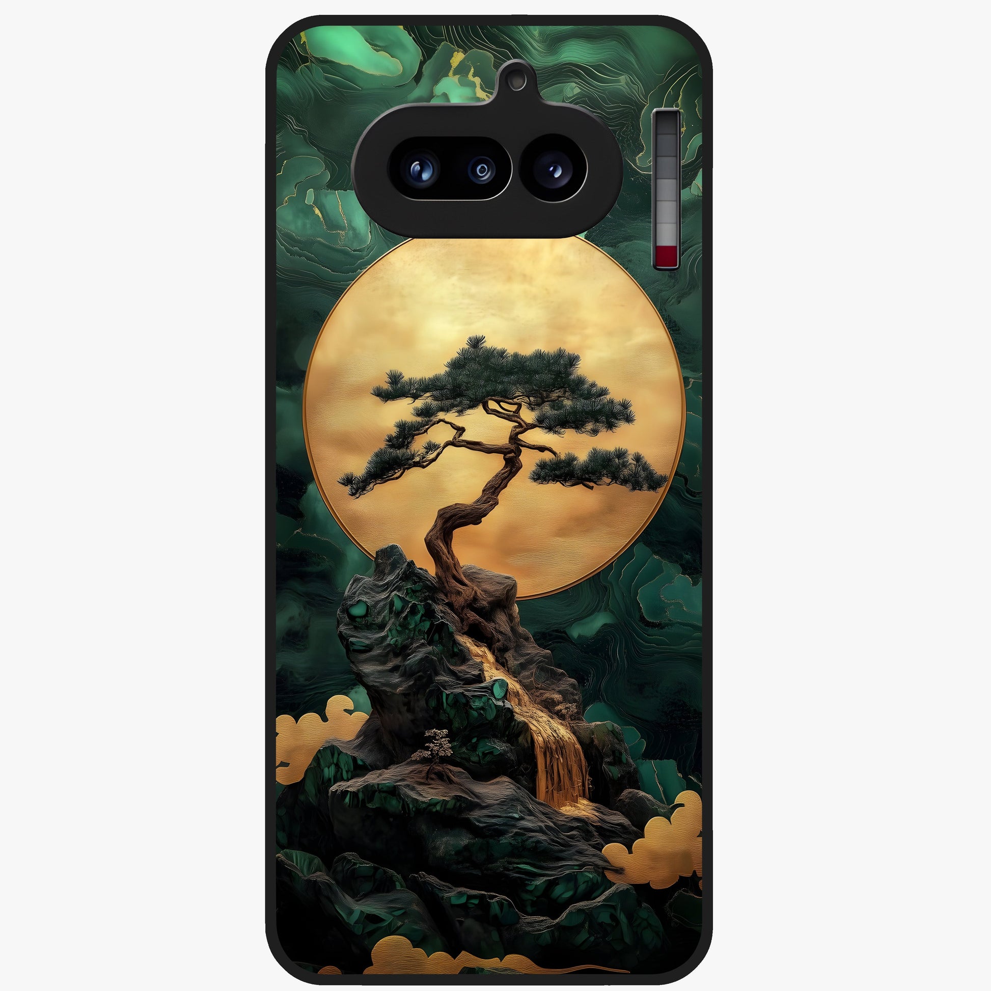 Zen Moon Rise Glass Case showing flat back view with calm moonrise artwork and glossy glass finish.