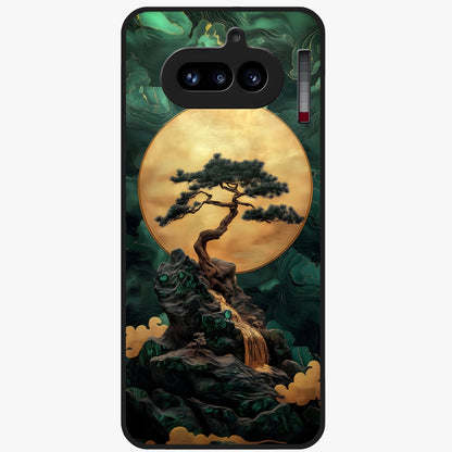 Zen Moon Rise Glass Case showing flat back view with calm moonrise artwork and glossy glass finish.