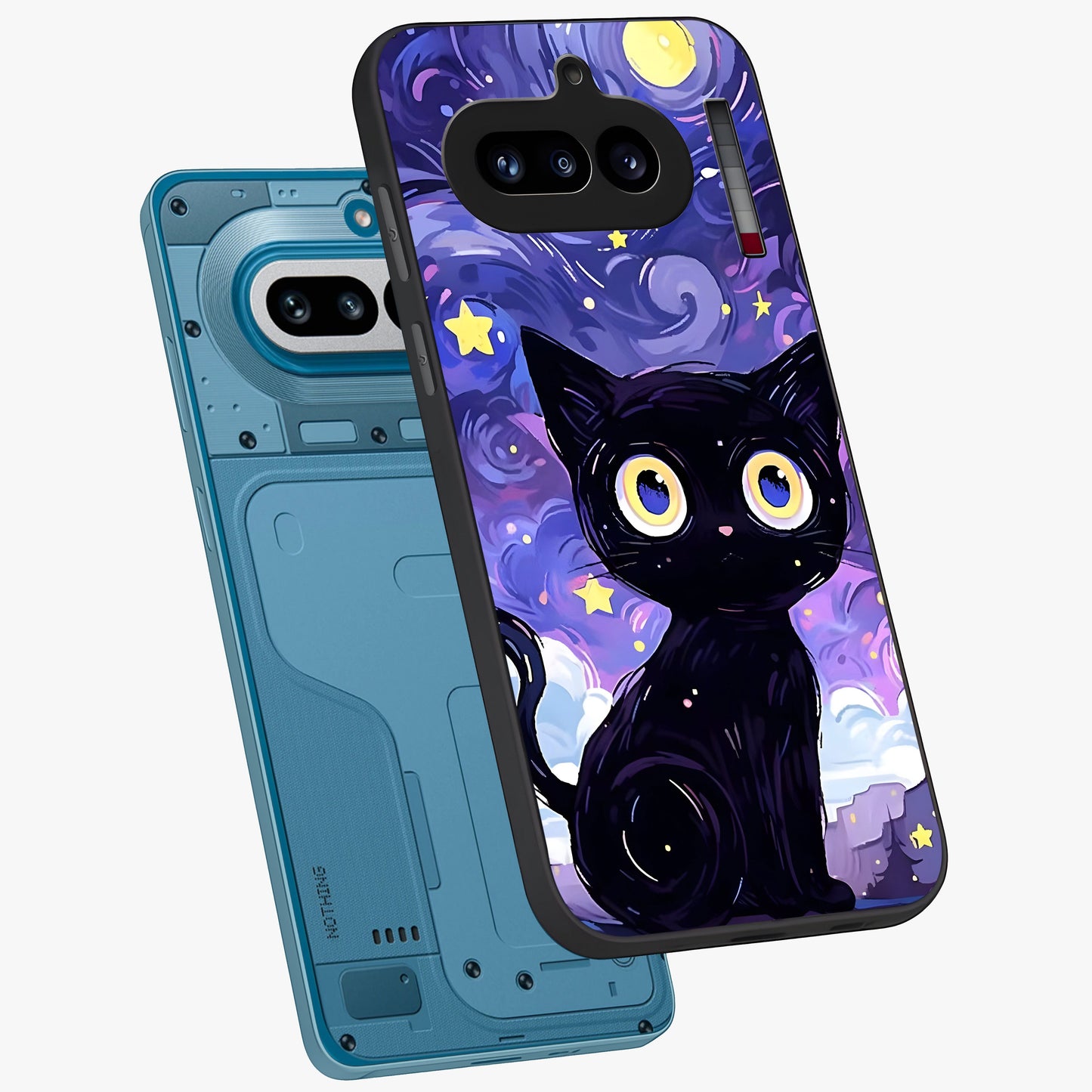 Abstract Cat Art Glass Case displayed in angled mockup highlighting modern abstract cat artwork and sleek glass surface.