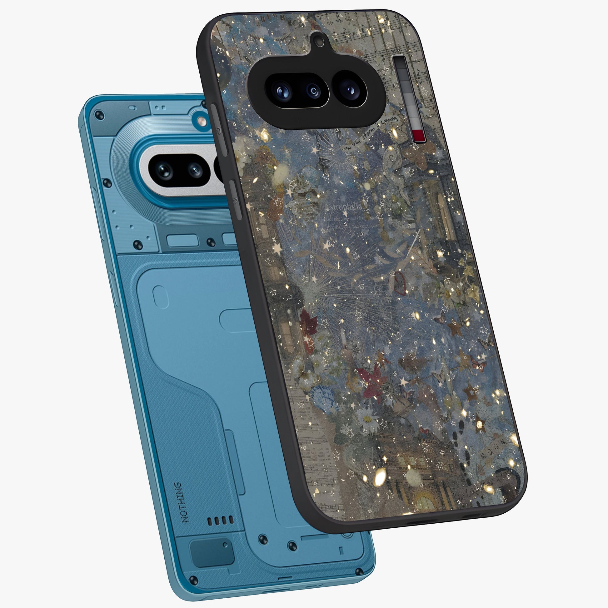 Aesthetic Astrolophia Glass Case displayed in angled mockup highlighting artistic aesthetic elements and smooth glass surface.