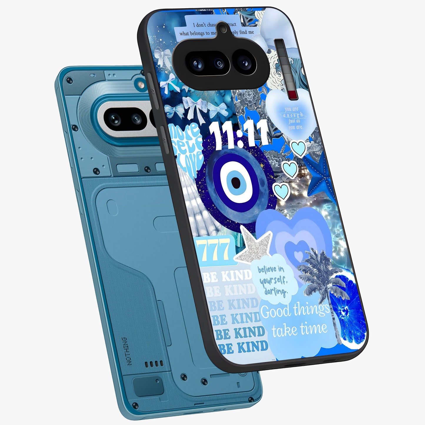 Aesthetic Be Kind Eye Glass Case displayed in angled mockup highlighting aesthetic eye design and inspirational vibe.