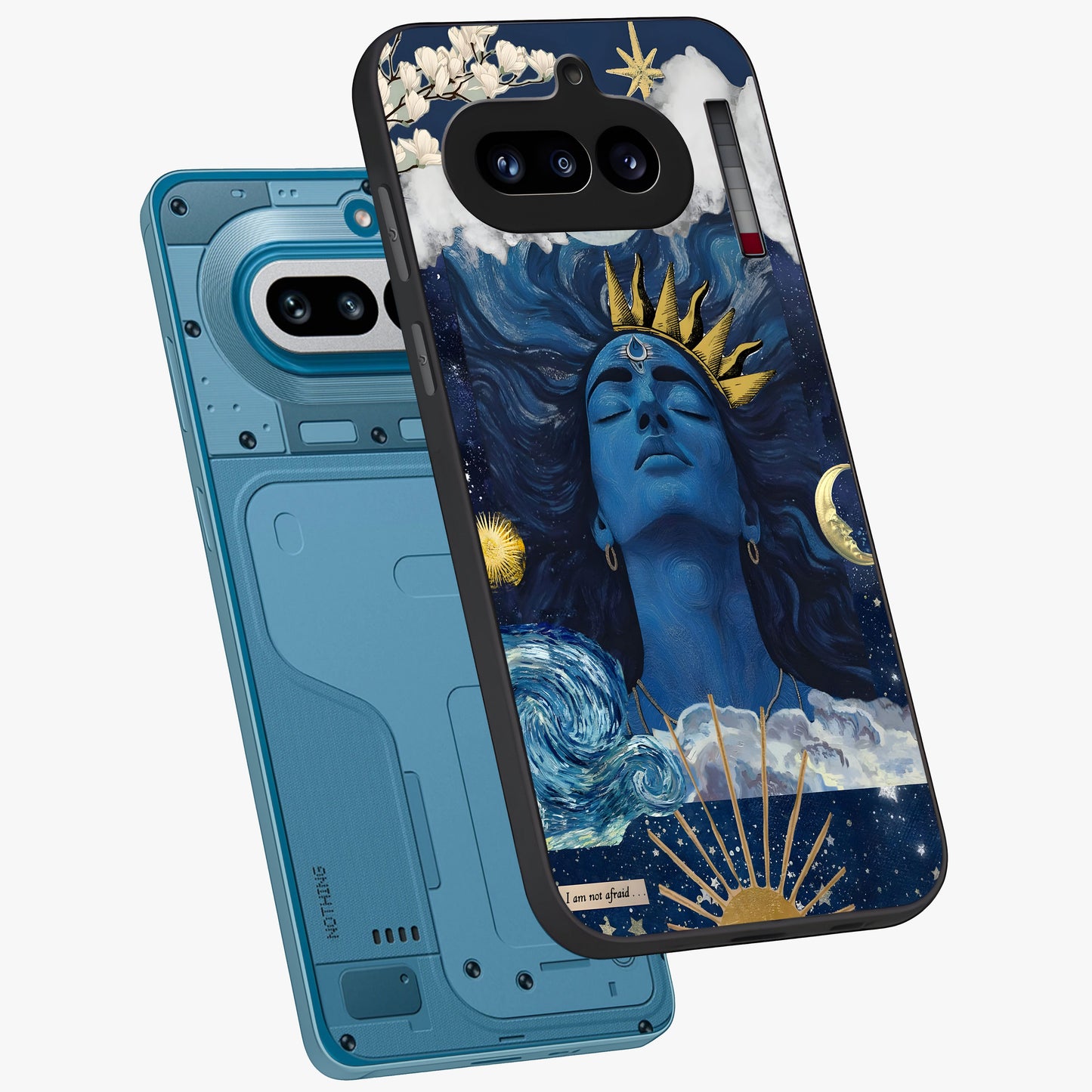 Aesthetic Lord Shiva Glass Case displayed in angled mockup highlighting spiritual Shiva illustration and sacred aesthetic design.