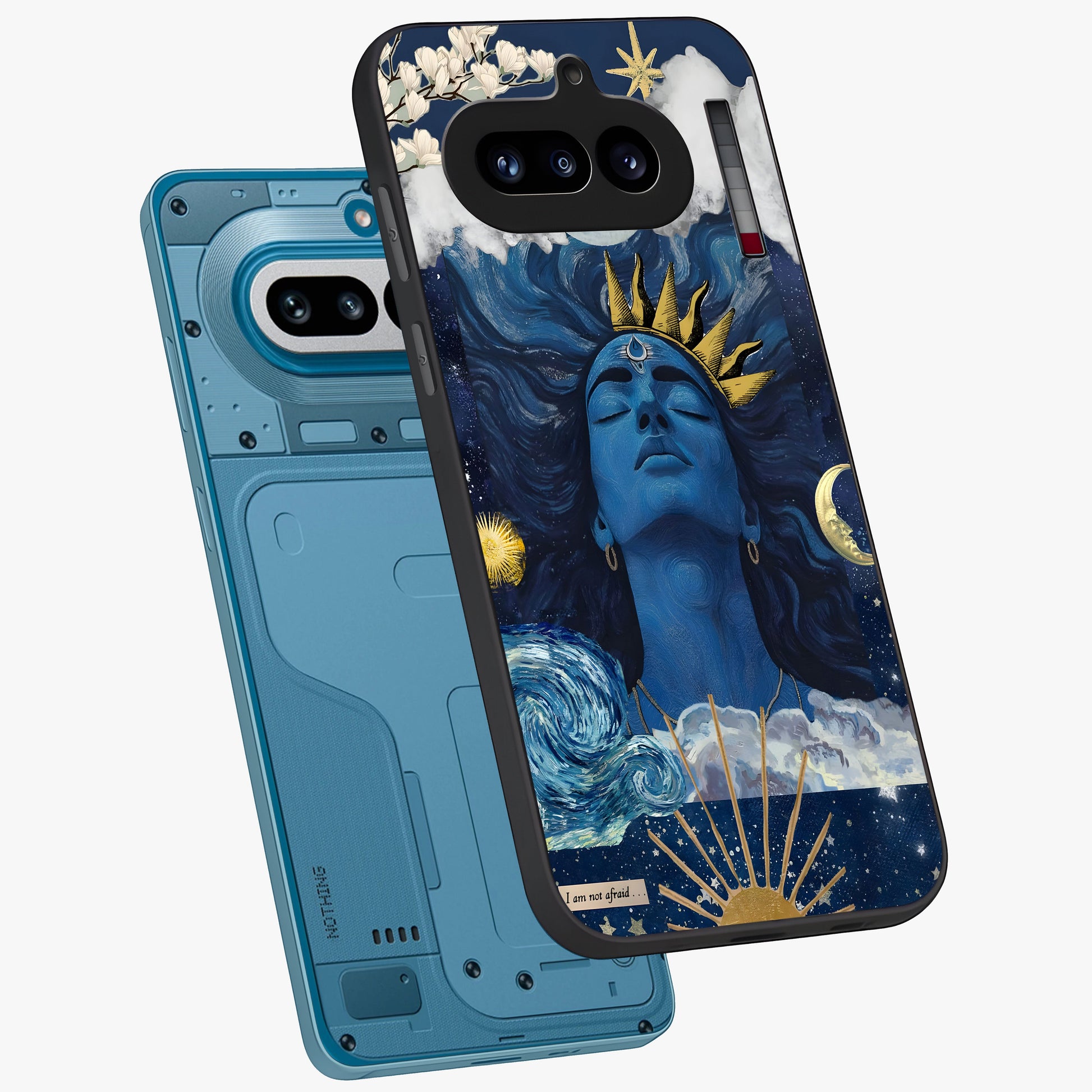 Aesthetic Lord Shiva Glass Case displayed in angled mockup highlighting spiritual Shiva illustration and sacred aesthetic design.