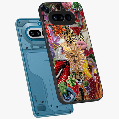 Beaded Fashion Jungle Glass Case displayed in angled mockup highlighting colorful fashion bead design and artistic pattern.