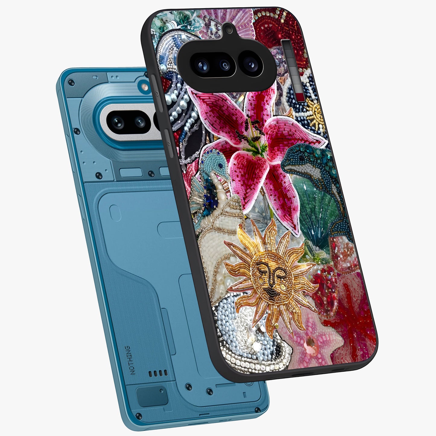 Beaded Garden Fantasy Glass Case displayed in angled mockup highlighting fantasy inspired floral bead pattern.
