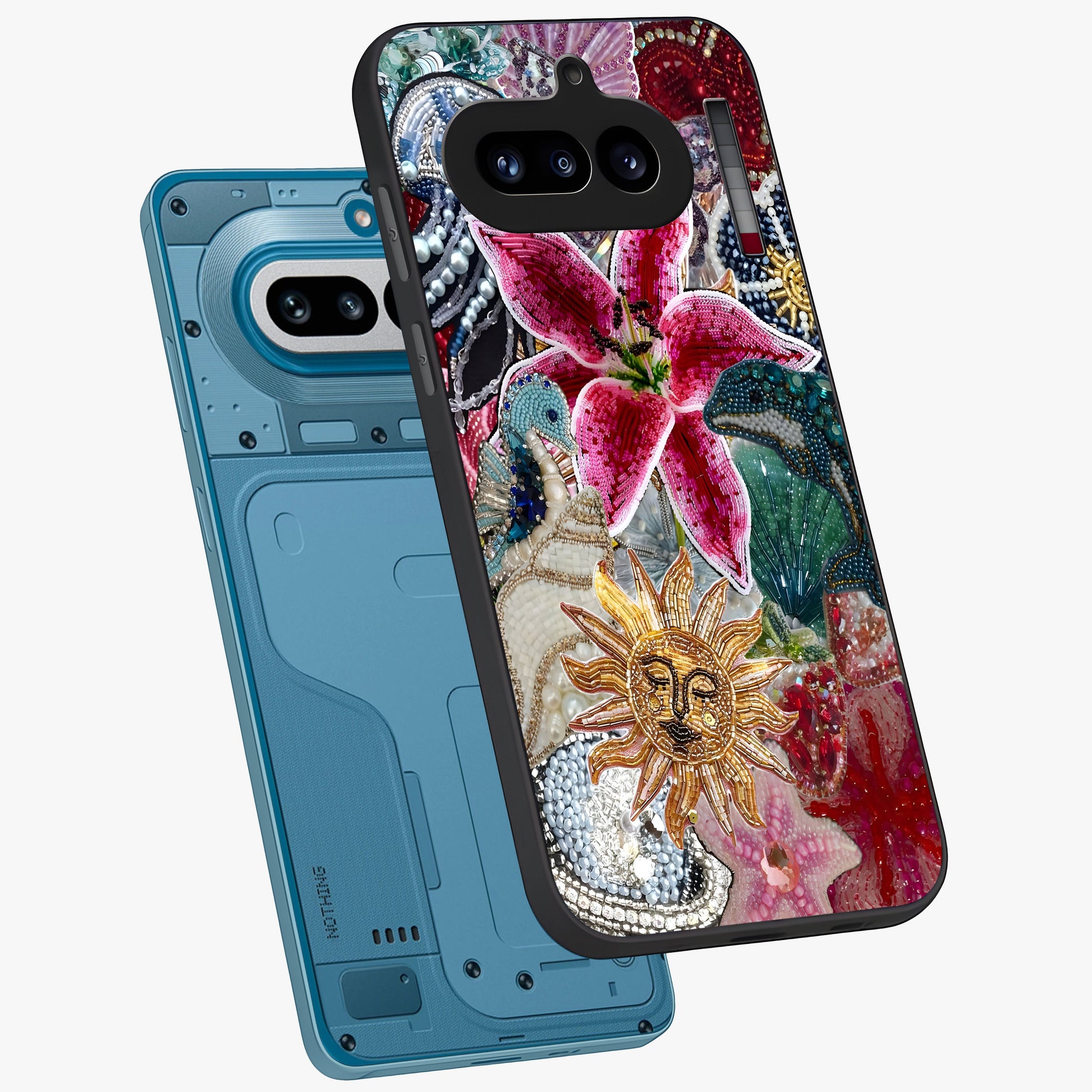 Beaded Garden Fantasy Glass Case displayed in angled mockup highlighting fantasy inspired floral bead pattern.