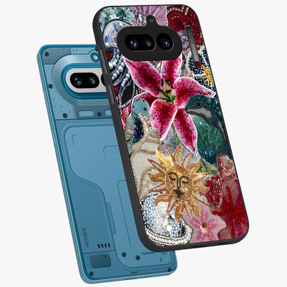 Beaded Garden Fantasy Glass Case displayed in angled mockup highlighting fantasy inspired floral bead pattern.