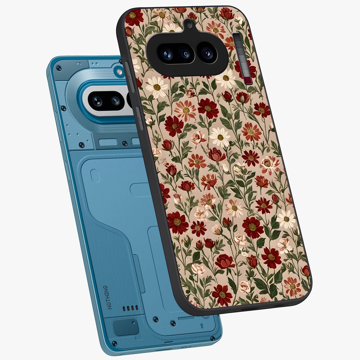 Biege Flower With Leaf Glass Case displayed in angled mockup highlighting minimal floral leaf design and elegant aesthetic.