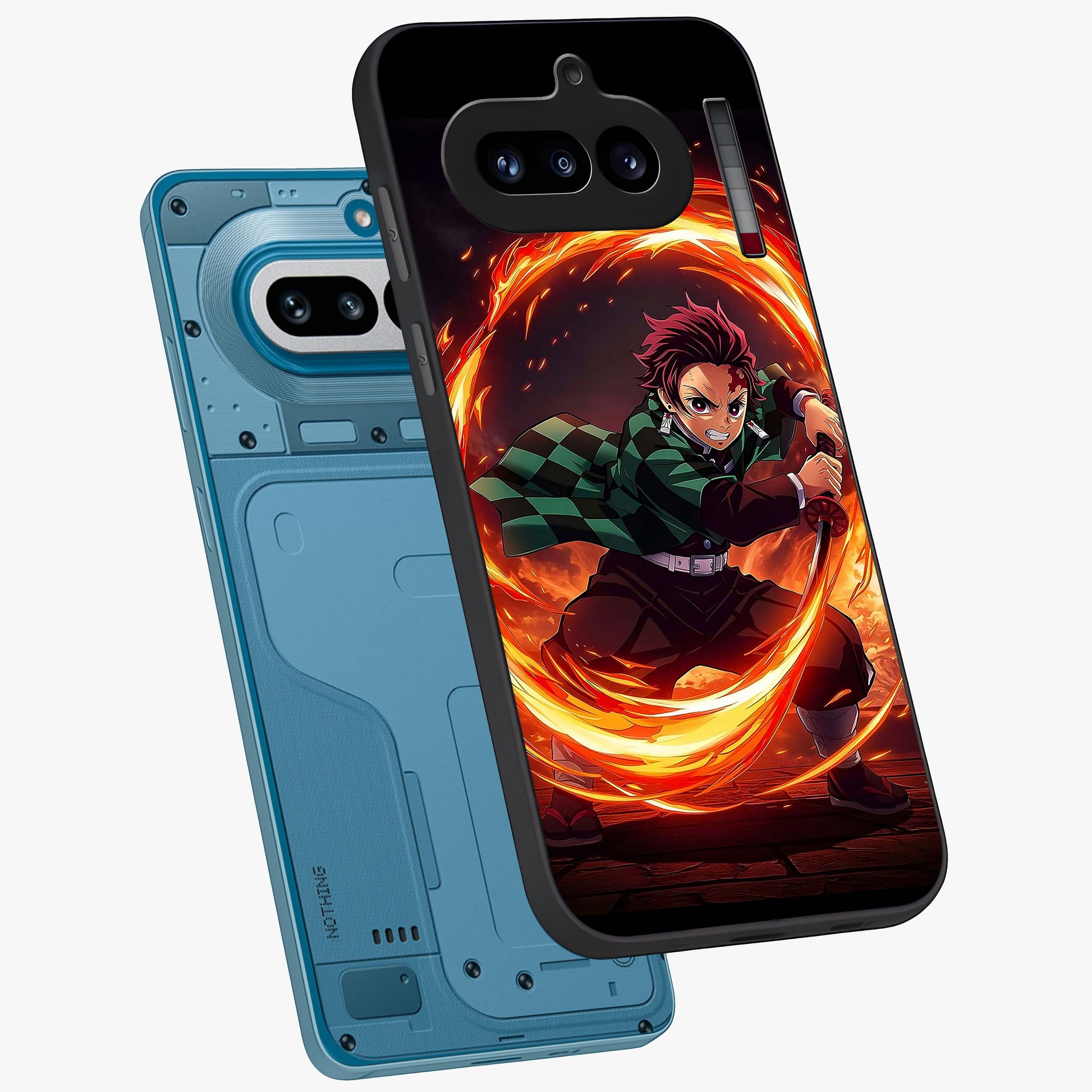 Blazing Sword Resolve Glass Case displayed in angled mockup highlighting powerful sword illustration and bold fantasy theme.