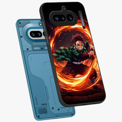 Blazing Sword Resolve Glass Case displayed in angled mockup highlighting powerful sword illustration and bold fantasy theme.
