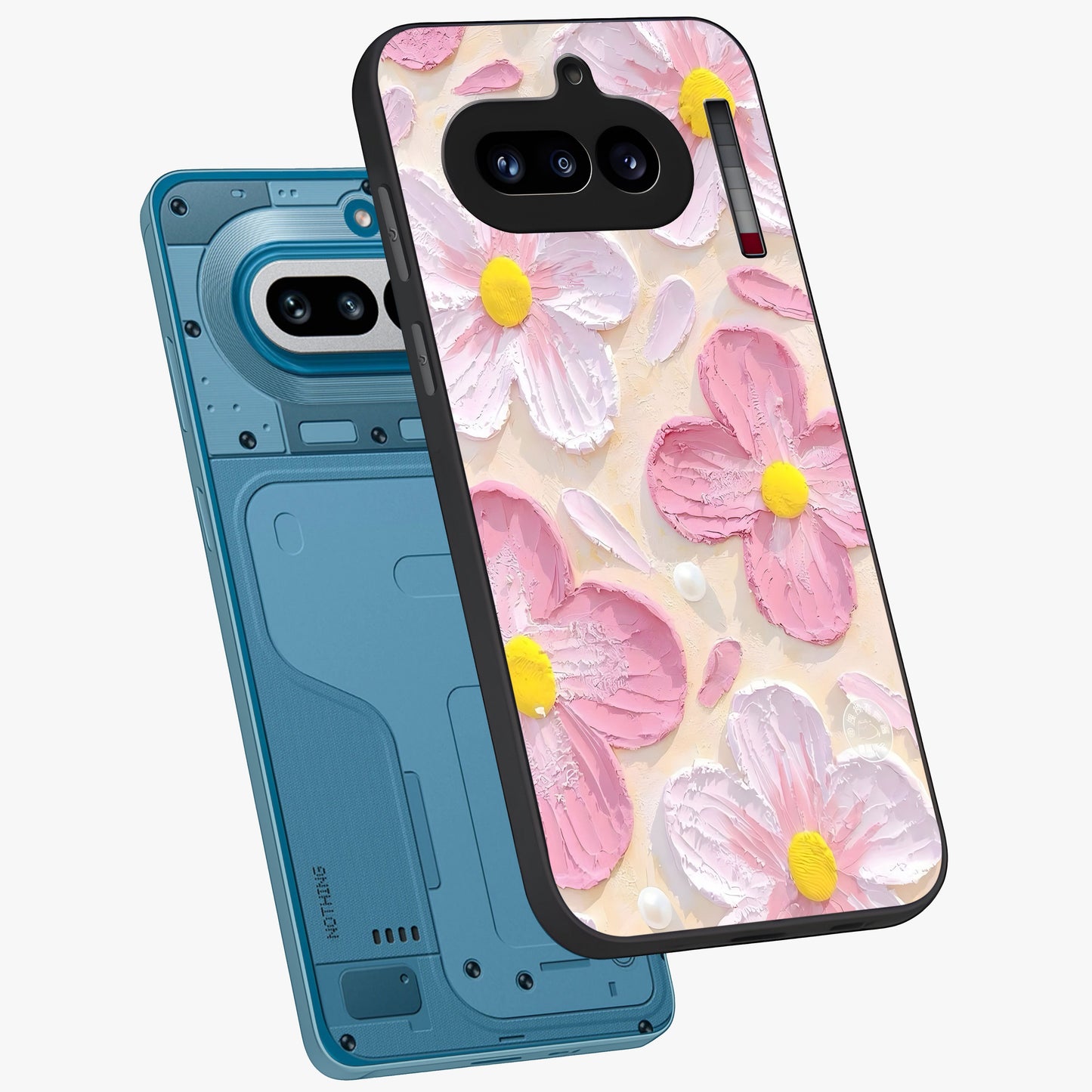 Blush Bloom Texture Glass Case displayed in angled mockup highlighting subtle bloom pattern with aesthetic pastel design.
