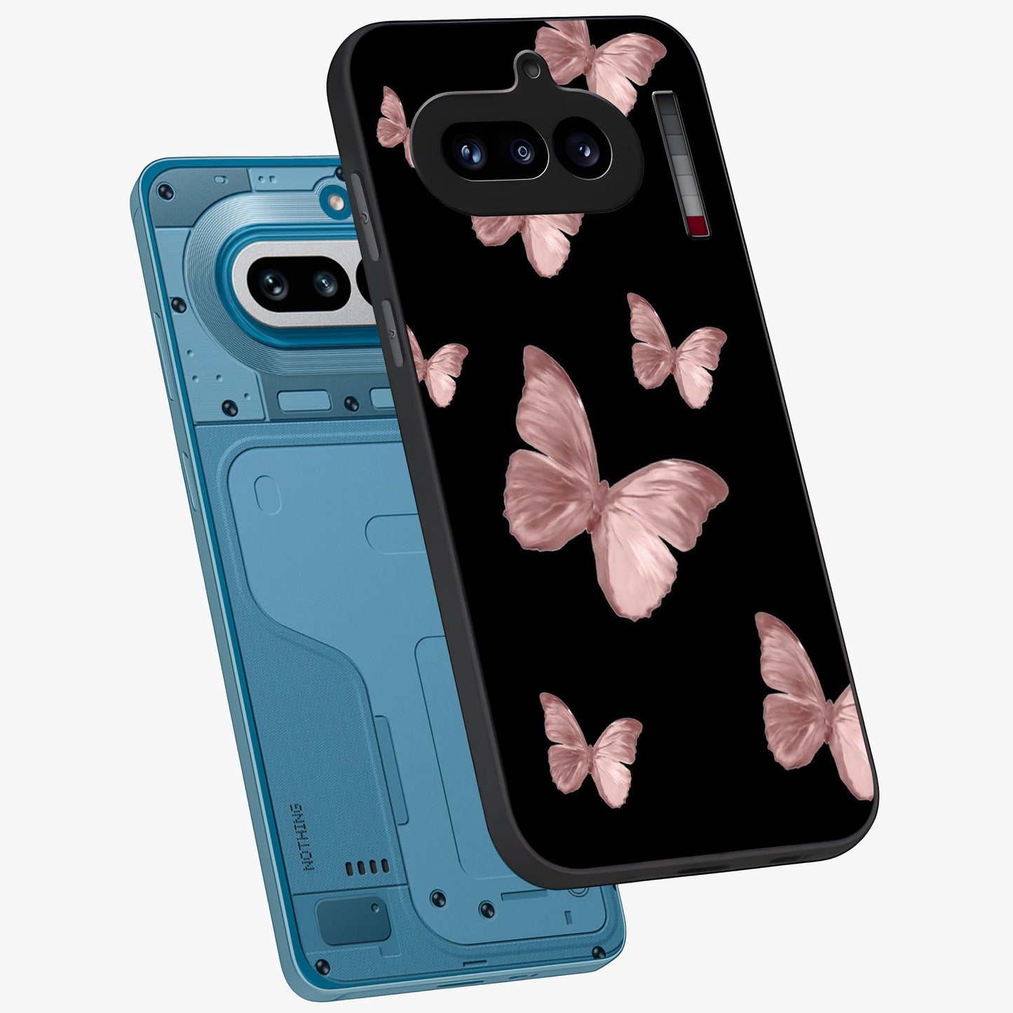 Butterfly Pattern Glass Case displayed in angled mockup highlighting delicate butterfly design and aesthetic pattern style.