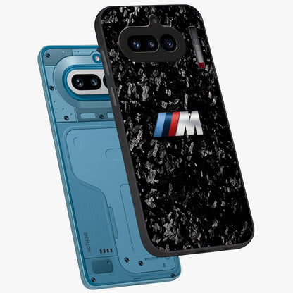 Carbon Speed Mark Glass Case displayed in angled mockup highlighting racing inspired carbon design and sleek aesthetic style.