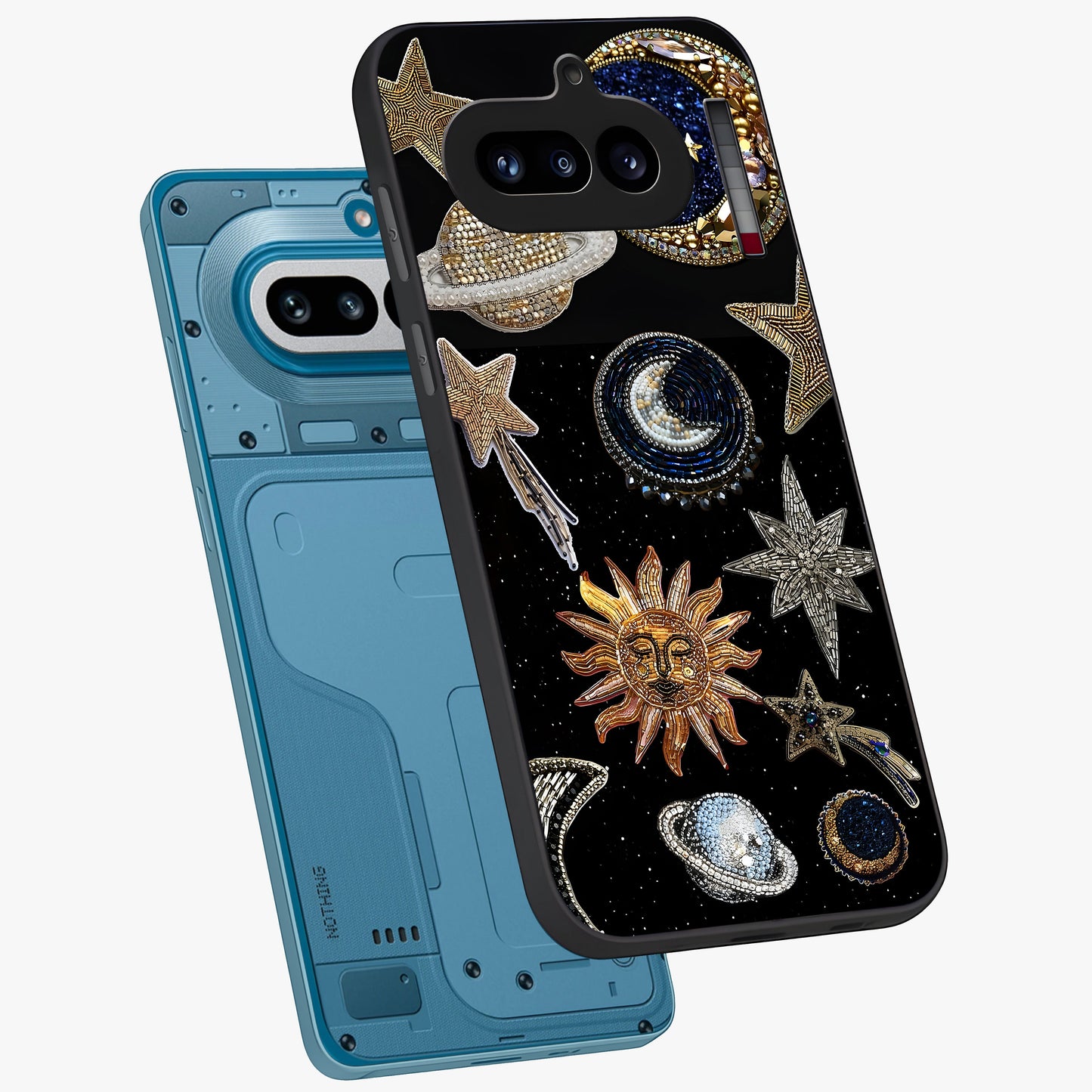 Celestial Gem Constellations Glass Case displayed in angled mockup highlighting gemstone inspired constellation design.