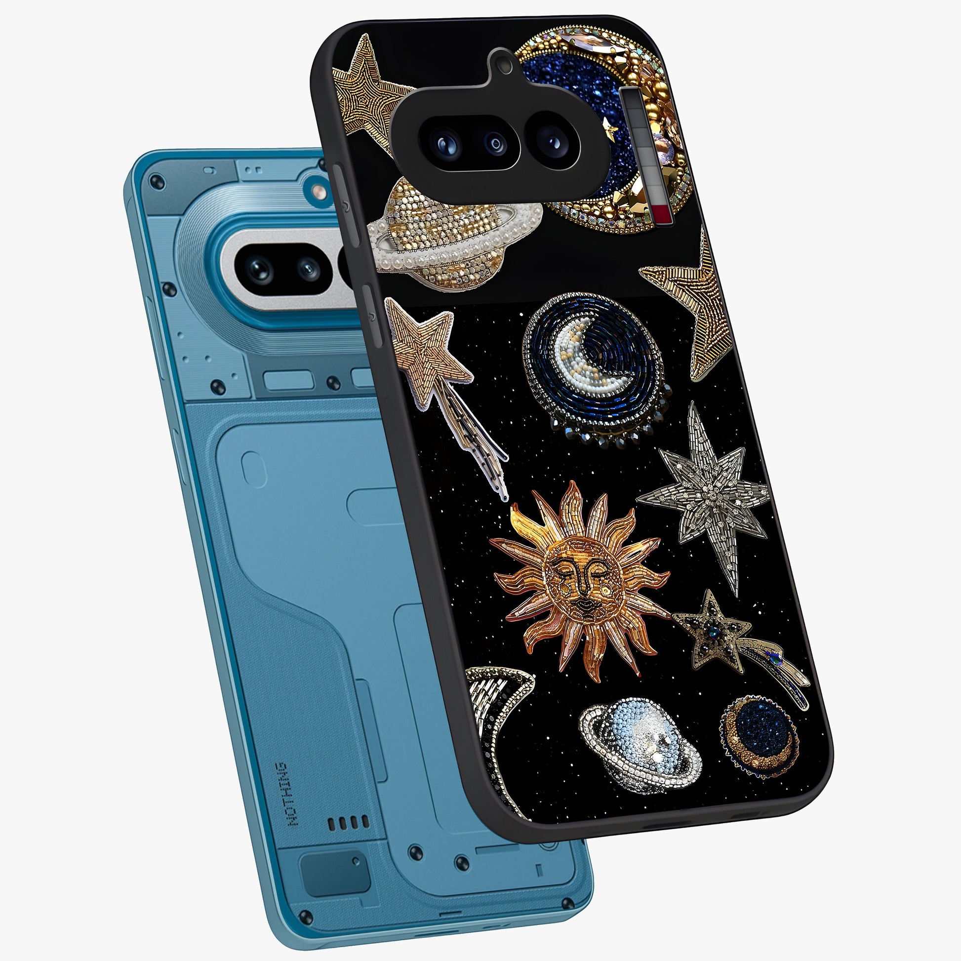 Celestial Gem Constellations Glass Case displayed in angled mockup highlighting gemstone inspired constellation design.