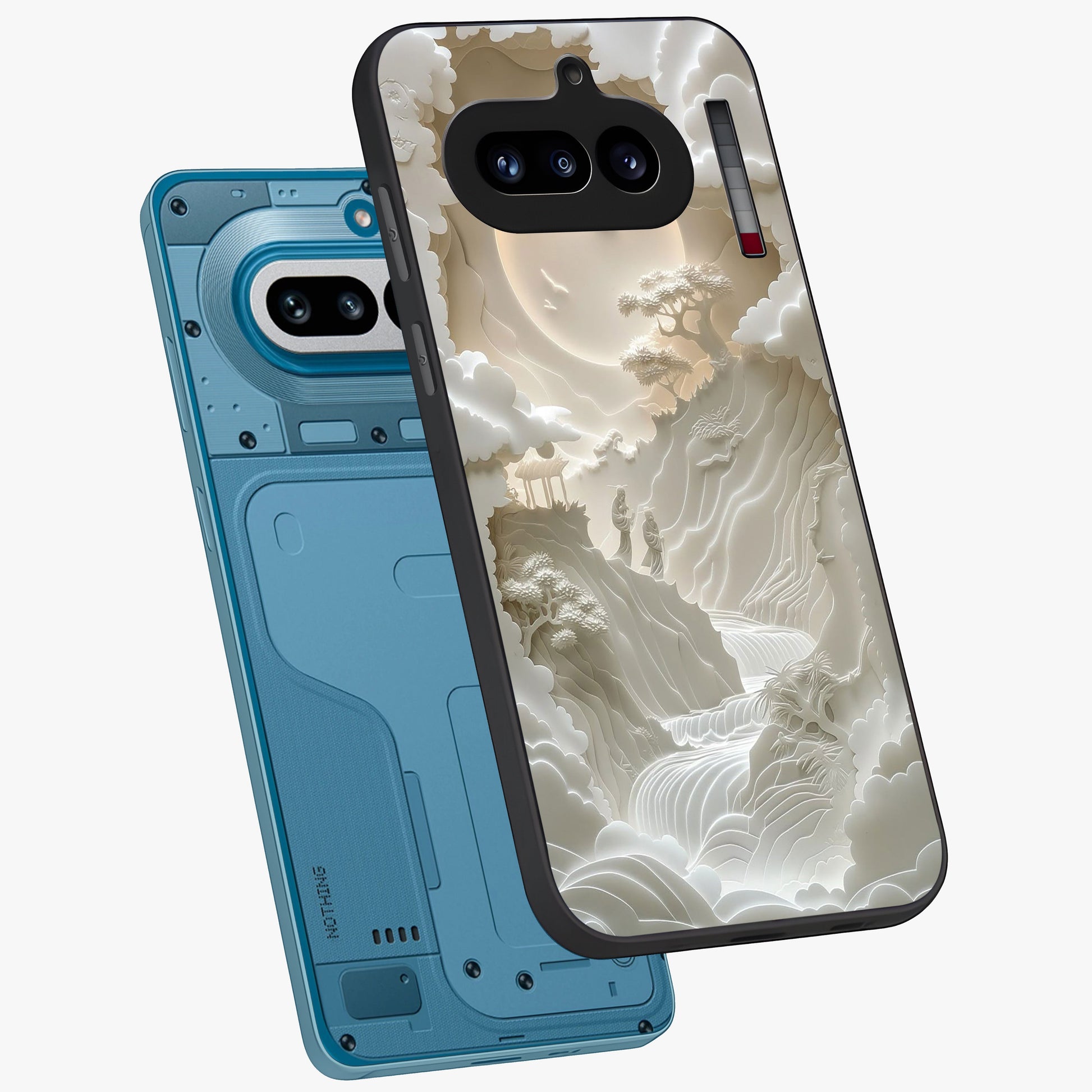 Celestial Origami Glass Case displayed in angled mockup highlighting geometric origami design with cosmic aesthetic theme.