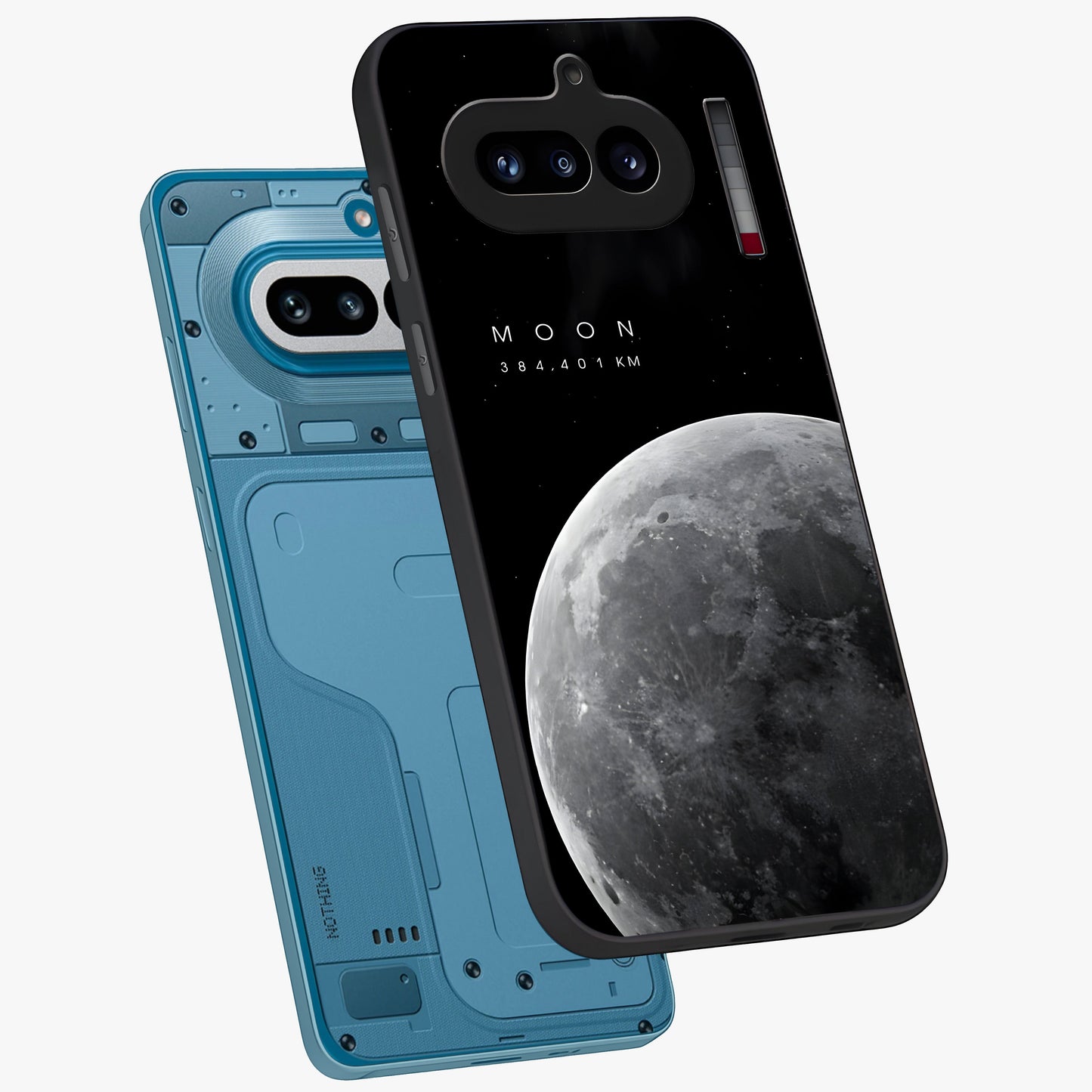 Cosmic Moon Glow Glass Case displayed in angled mockup highlighting celestial moon design with cosmic aesthetic theme.