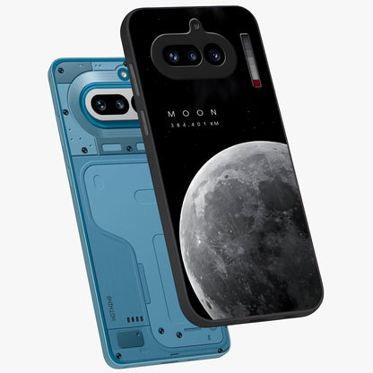 Cosmic Moon Glow Glass Case displayed in angled mockup highlighting celestial moon design with cosmic aesthetic theme.
