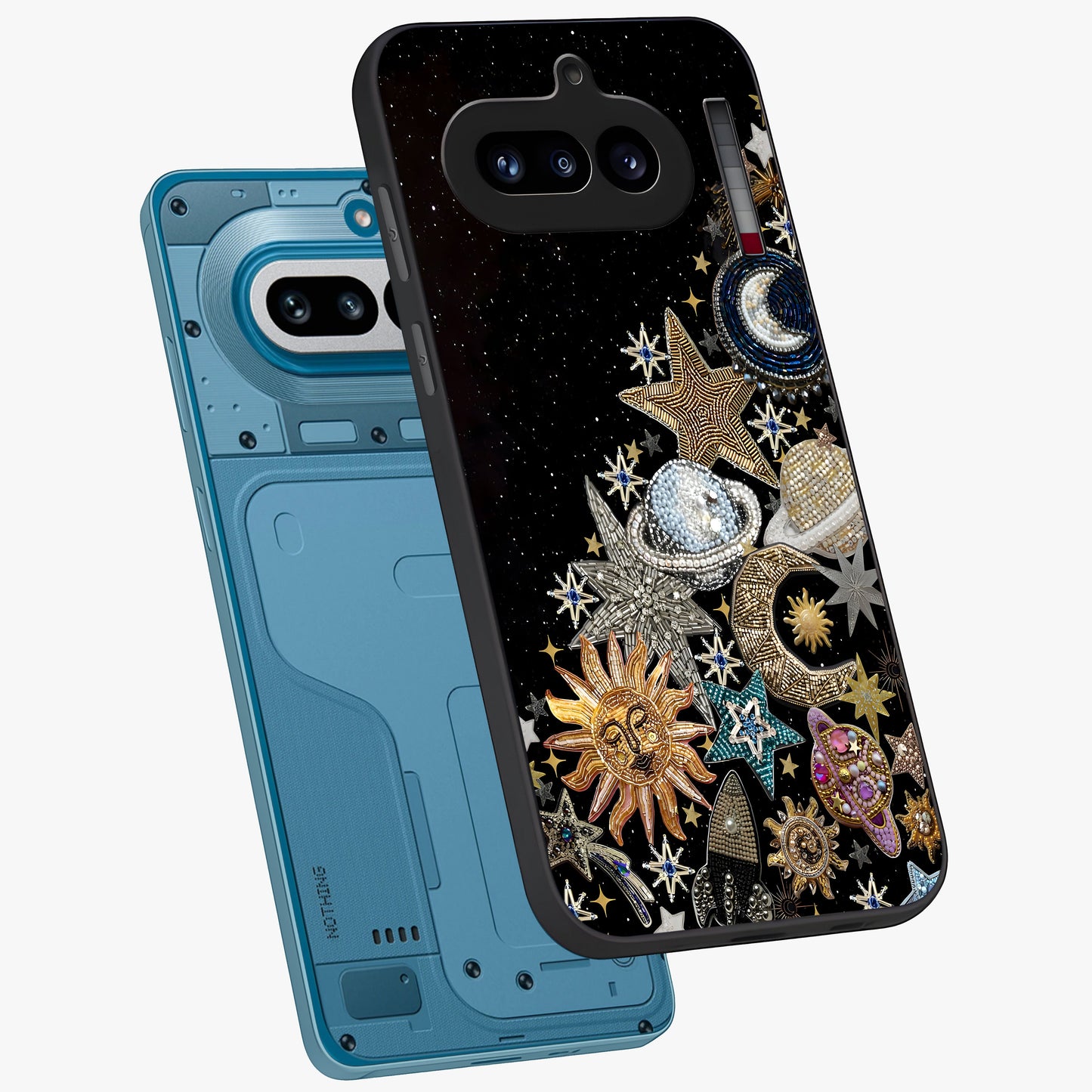 Cosmic Sparkle Dreams Glass Case displayed in angled mockup highlighting dreamy star sparkle design with celestial aesthetic.