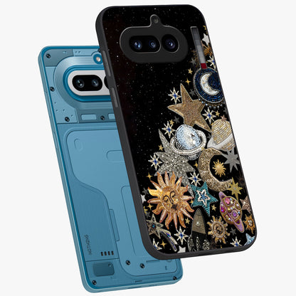 Cosmic Sparkle Dreams Glass Case displayed in angled mockup highlighting dreamy star sparkle design with celestial aesthetic.