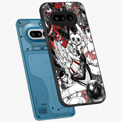 Crimson Chaos Panel Glass Case displayed in angled mockup highlighting chaotic panel style design with modern graphic theme.