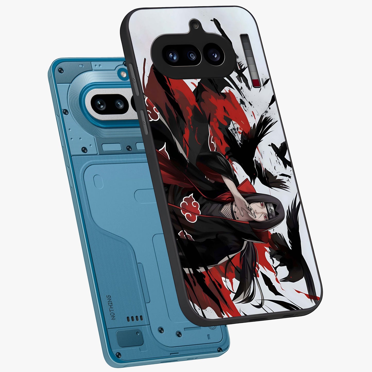 Crimson Crow Illusion Glass Case displayed in angled mockup highlighting mysterious crow graphic with dark aesthetic style.